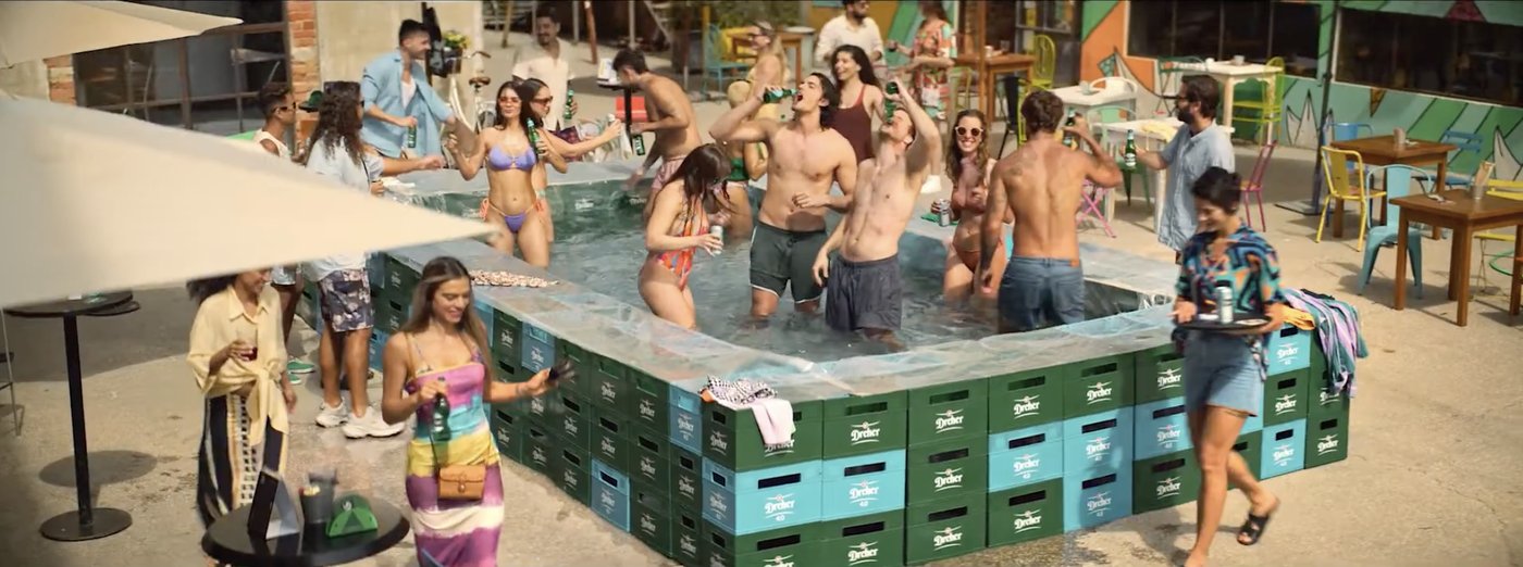 A pool built out of beer crates