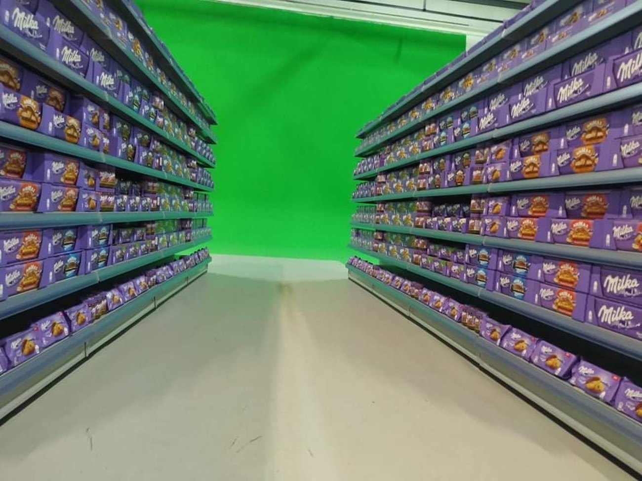 Milka — supermarket aisle built in front of a greenscreen