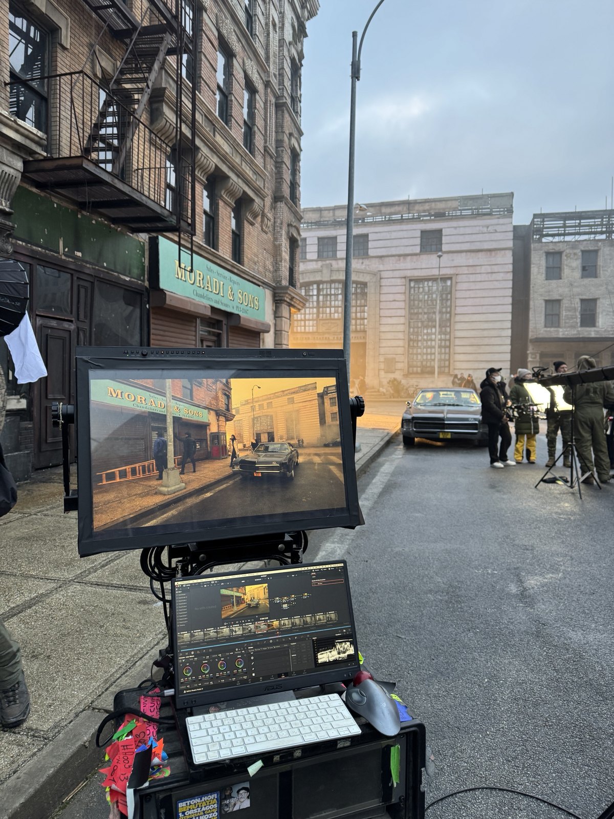Monitor on the New York street backlot