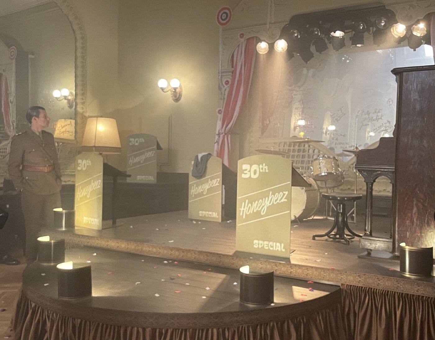 The ballroom stage, dressed